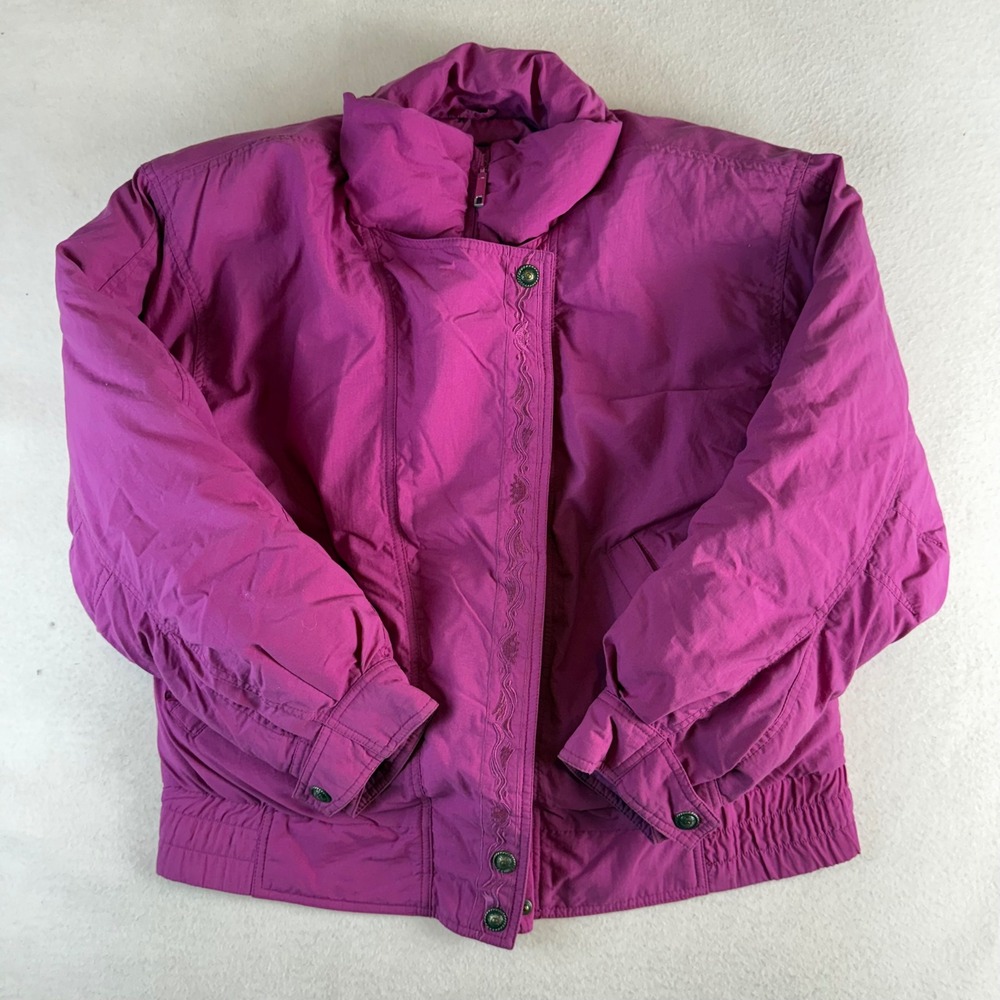 Vintage Eddie Bauer Goose Down Puffer Jacket Magenta Purple Womens Medium